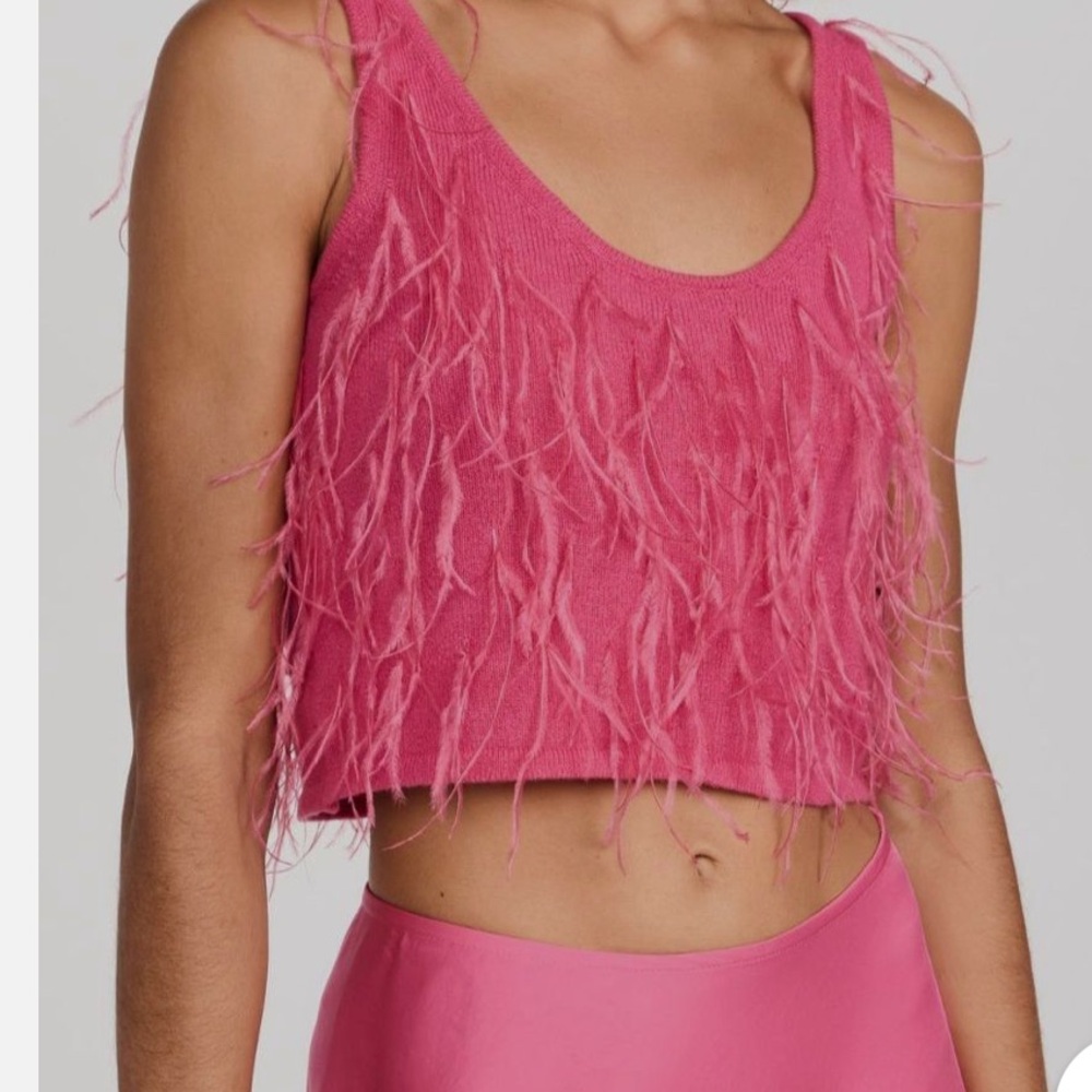 Vibrant Pink Feathered Tank Top - Picture 2 of 8